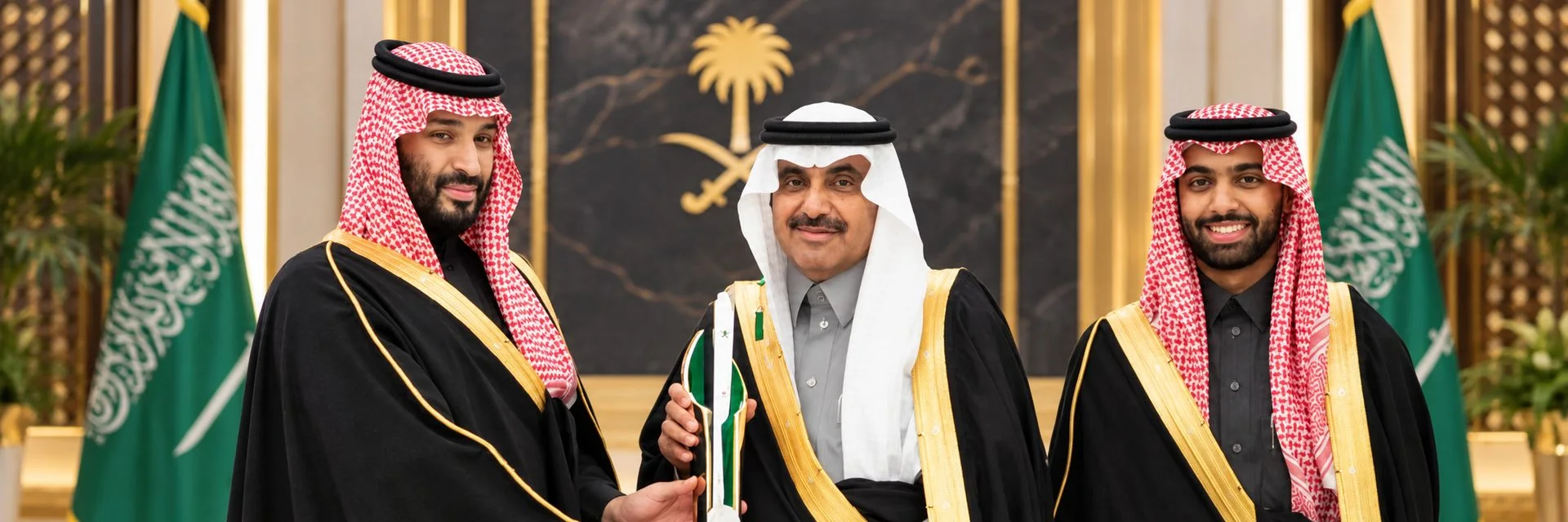 مشعل بن جدعان الزيادي ونجله بندر مع سمو ولي العهد
